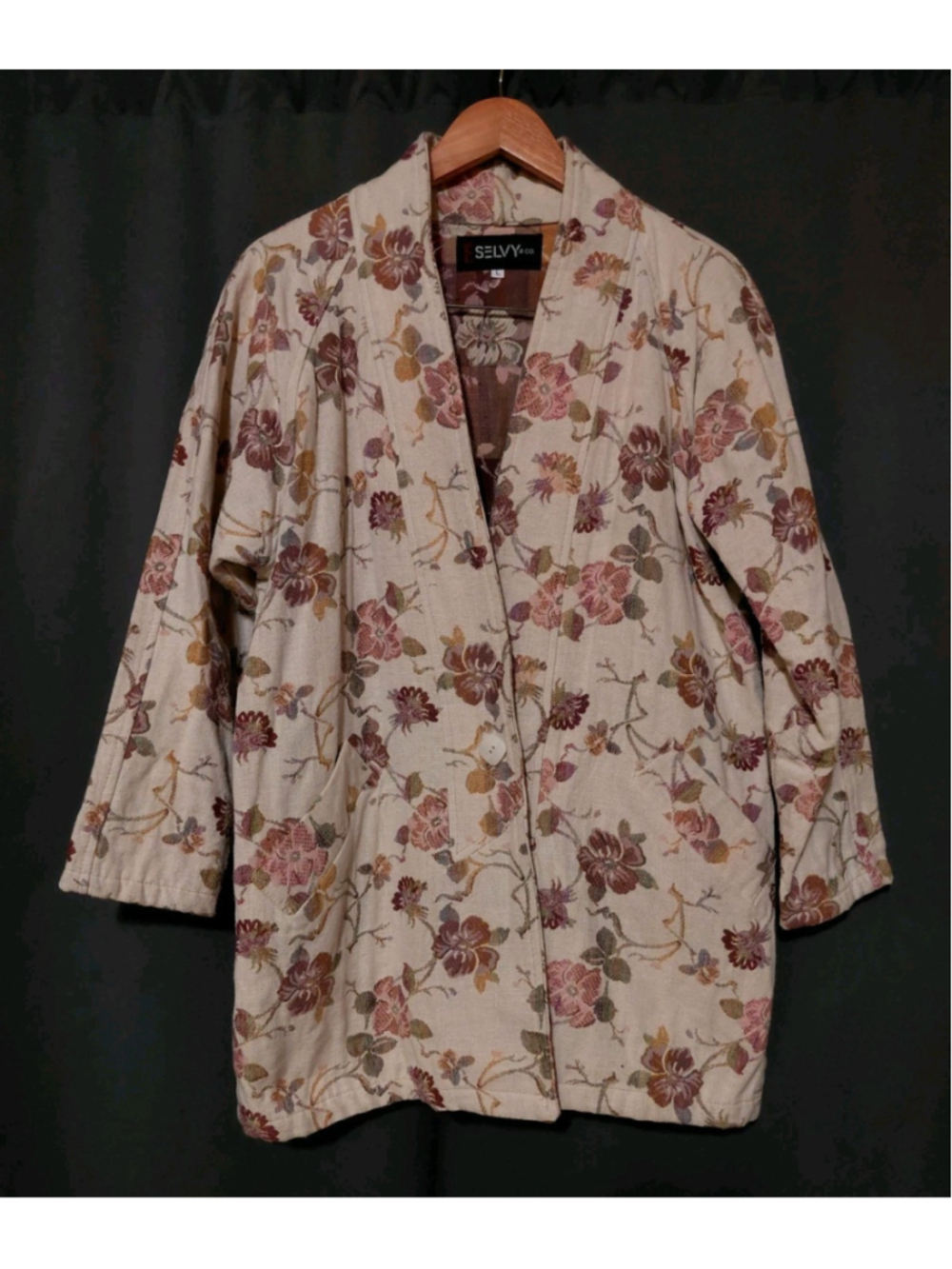 Selvy & Co Bebe Ltd Vintage Floral Cream Cardigan Cottagecore Sweater Size Large